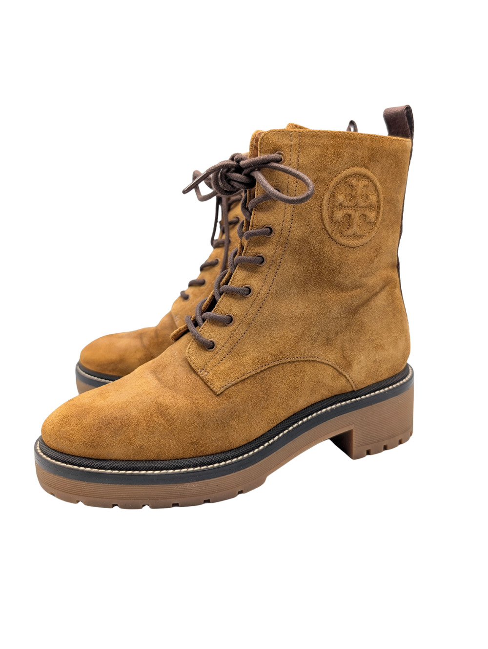 Tory Burch Miller Suede Chestnut Combat Boots Size 8 Brown Lace Up